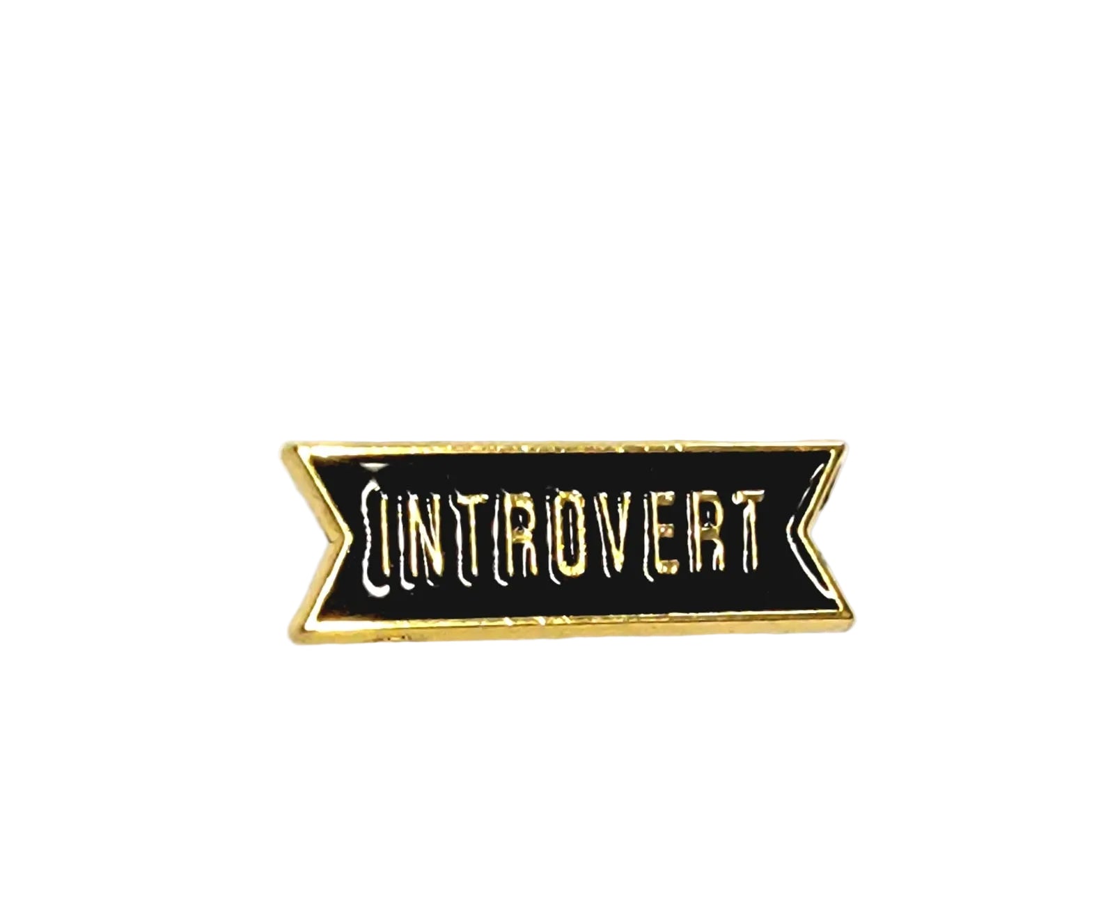 Introvert Enamel Pin - Black & Gold Badge Style Lapel Pin- Minimal Gothic Accessory