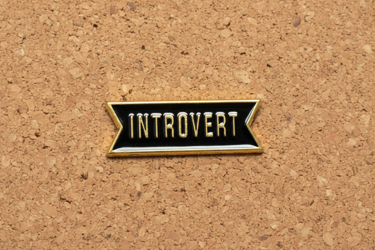 Introvert Enamel Pin - Black & Gold Badge Style Lapel Pin- Minimal Gothic Accessory