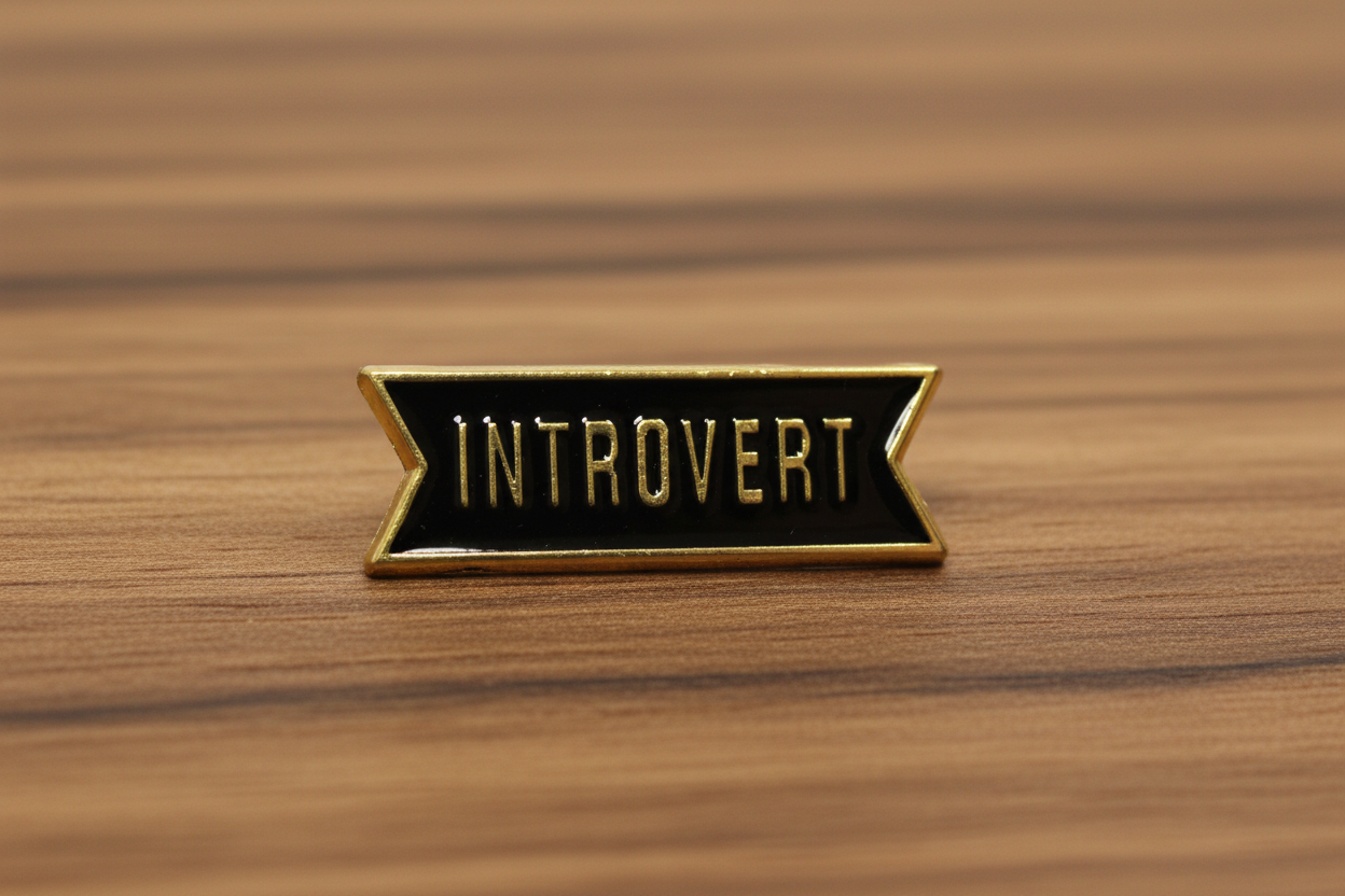Introvert Enamel Pin - Black & Gold Badge Style Lapel Pin- Minimal Gothic Accessory