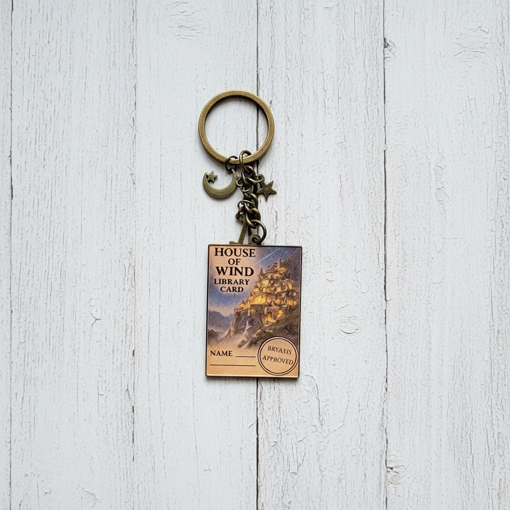 Keychain with a tag on a wooden surface