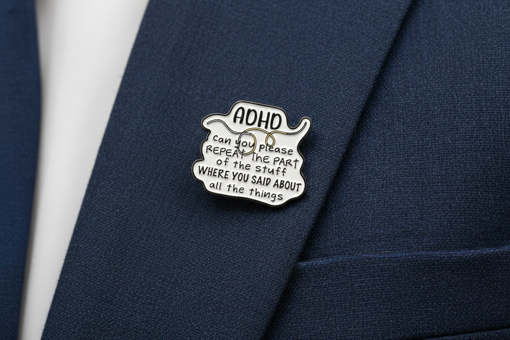 ADHD: Can You Repeat That Enamel Pin- ADHD Humor Pin, Neurodivergent Humor Pin, Sarcastic Mental Health Pin