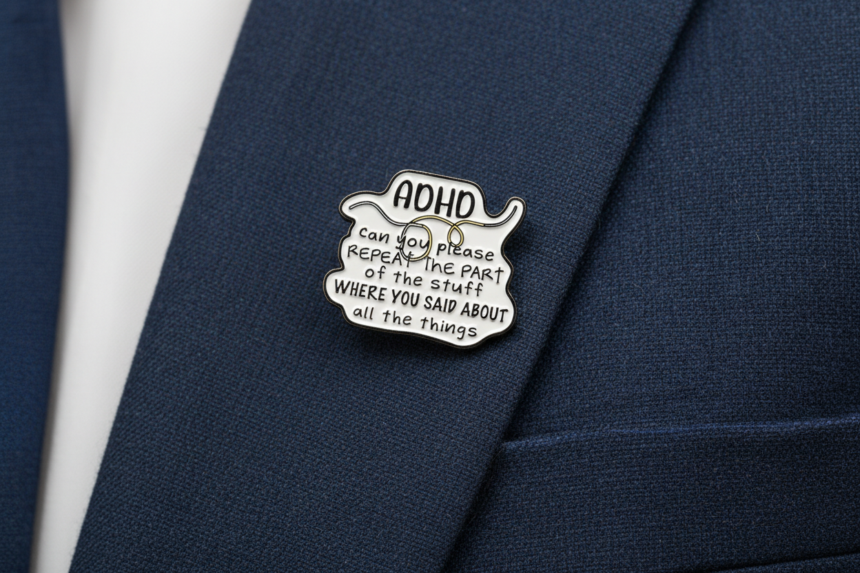 ADHD: Can You Repeat That Enamel Pin- ADHD Humor Pin, Neurodivergent Humor Pin, Sarcastic Mental Health Pin
