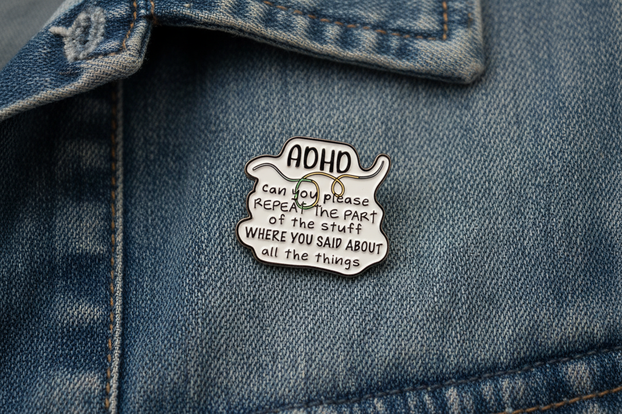 ADHD: Can You Repeat That Enamel Pin- ADHD Humor Pin, Neurodivergent Humor Pin, Sarcastic Mental Health Pin