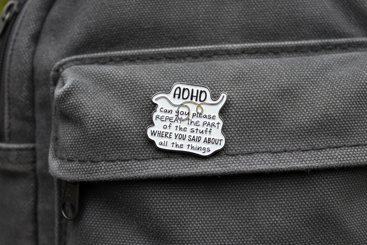 ADHD: Can You Repeat That Enamel Pin- ADHD Humor Pin, Neurodivergent Humor Pin, Sarcastic Mental Health Pin