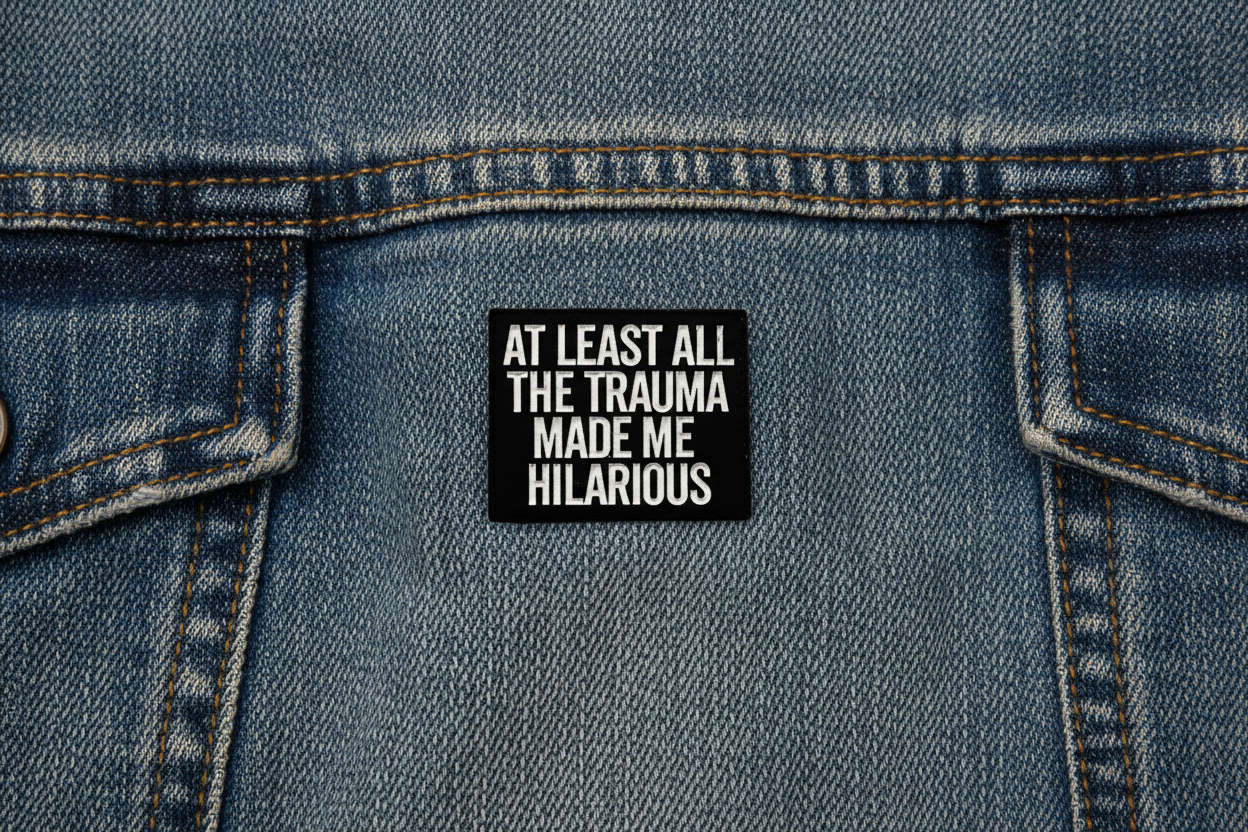 At Least All This Trauma Made Me Hilarious Enamel Pin - Funny, Dark Humor Pin, Sarcastic Humor Pin, Snarky Lapel Pin