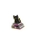 Black cat on a purple book enamel pin witchy gift for jackets and bags pin 