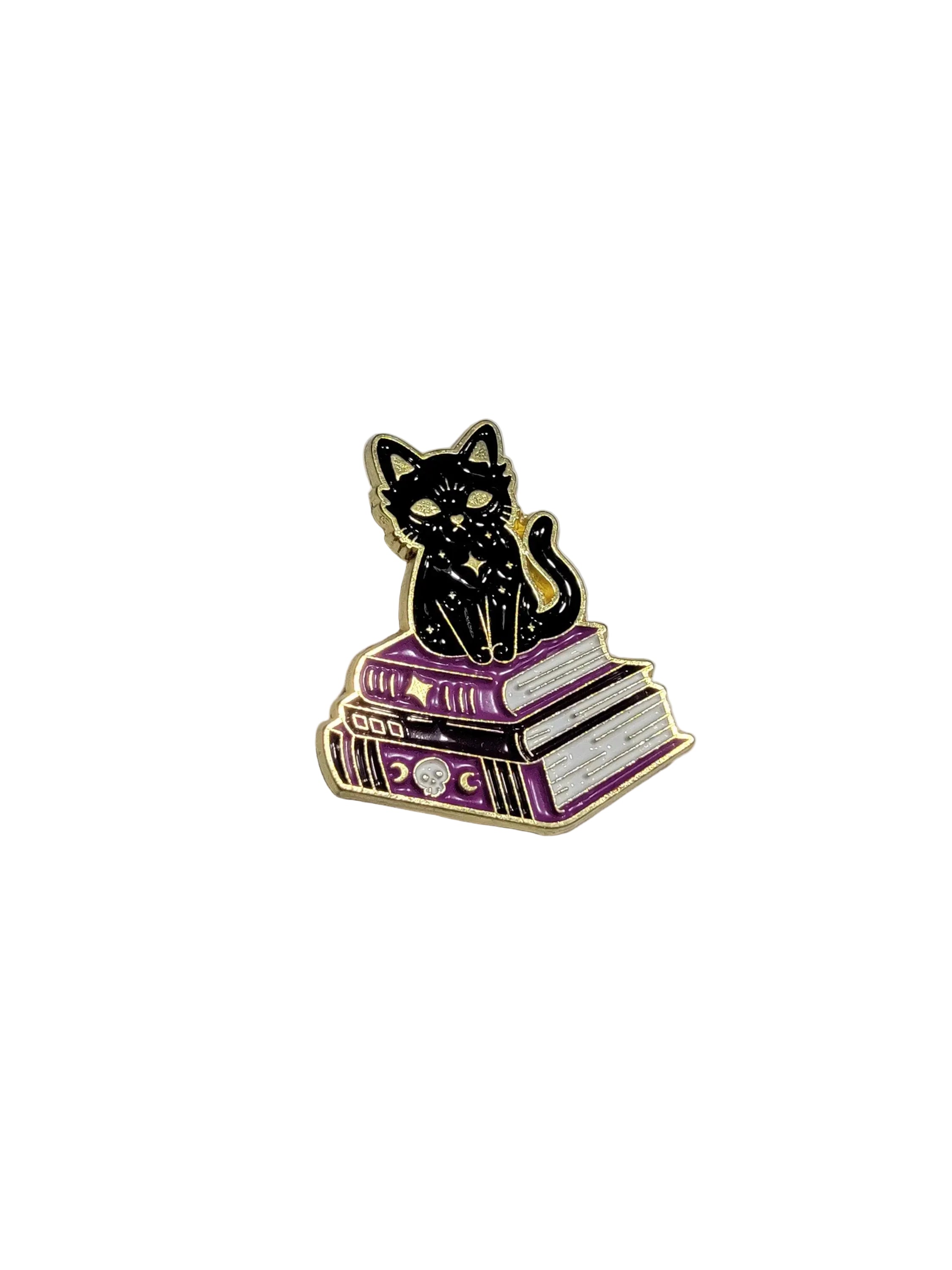Black cat on a purple book enamel pin witchy gift for jackets and bags pin 