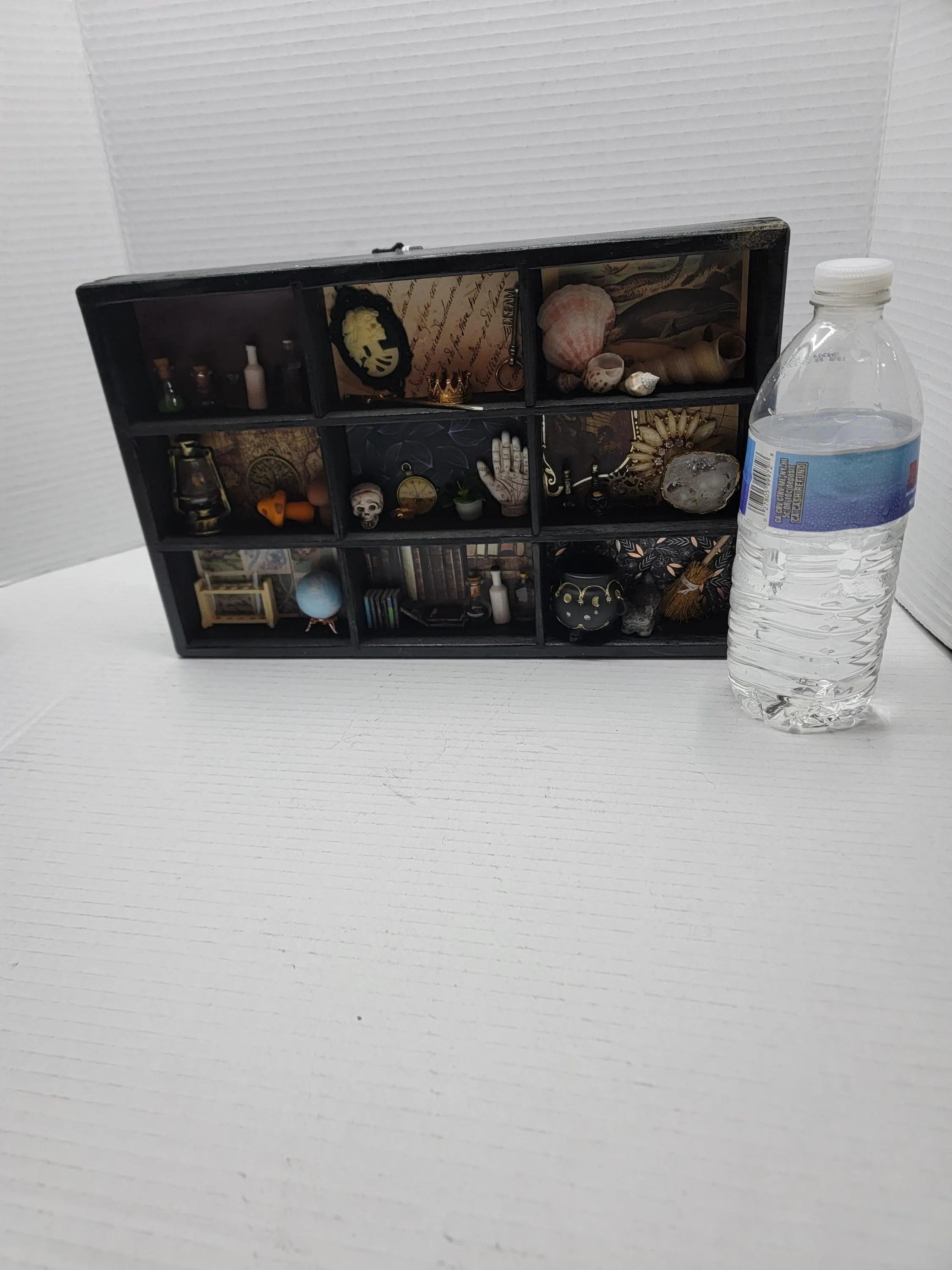 Upcycled Black Cabinet of Curiosities - Apothecary Witch Shelf - Handmade Gothic Miniature Display Decor