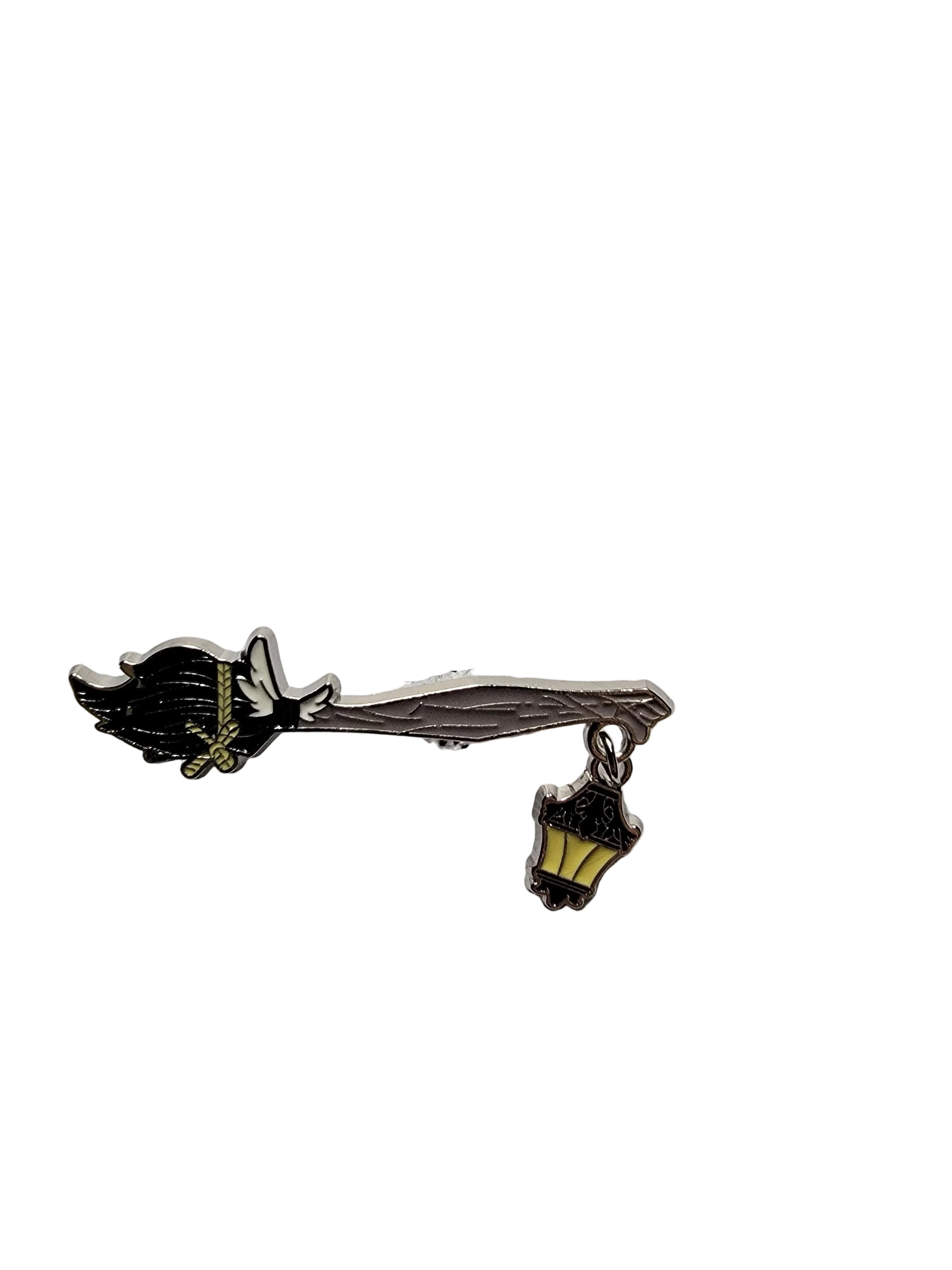 Black witch broom enamel pin featuring cute broom, witchy gift for jackets and bags