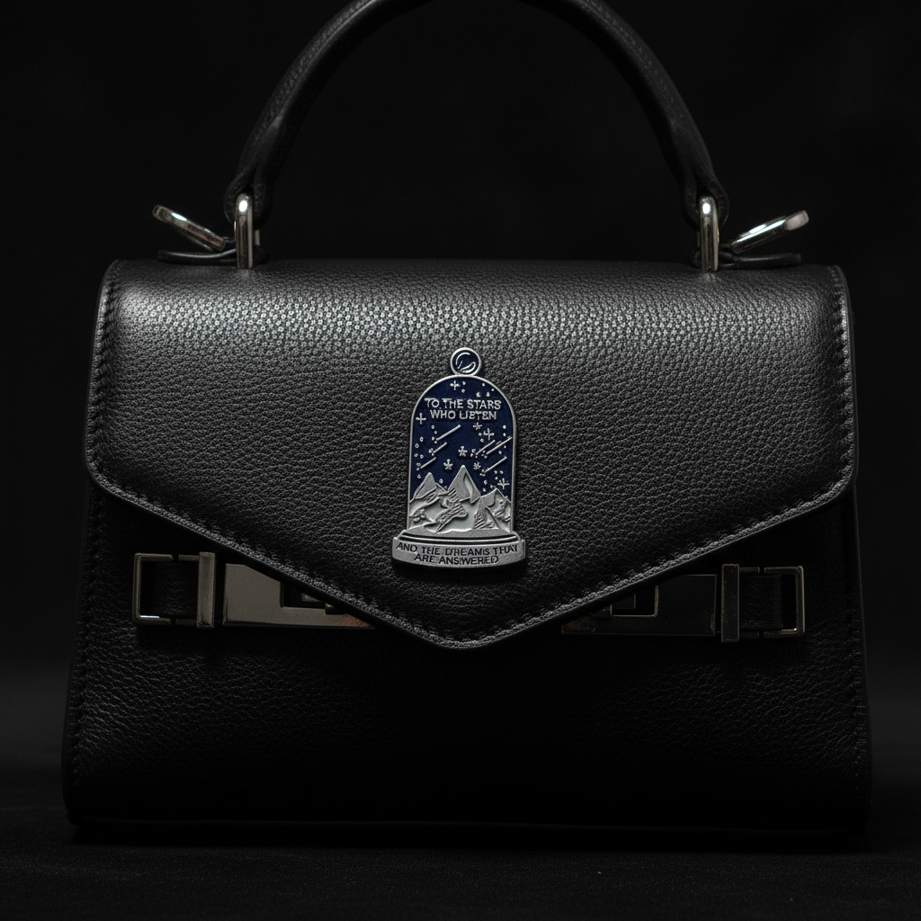 Blue mt remiel quote pin attached to purse booktok brooch accessory for bags and personal style