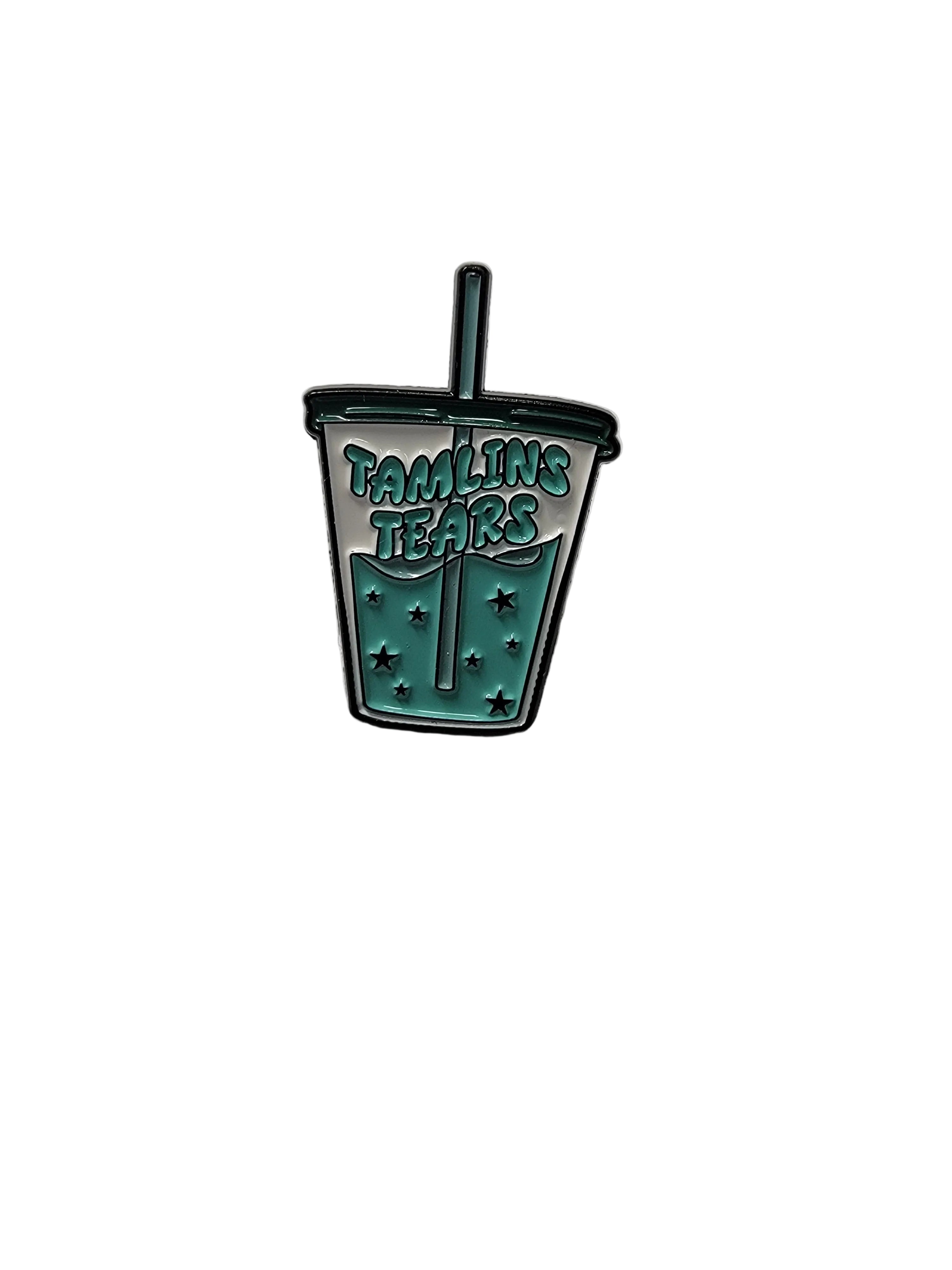 Pin with 'Tailfin Tears' text on a white background