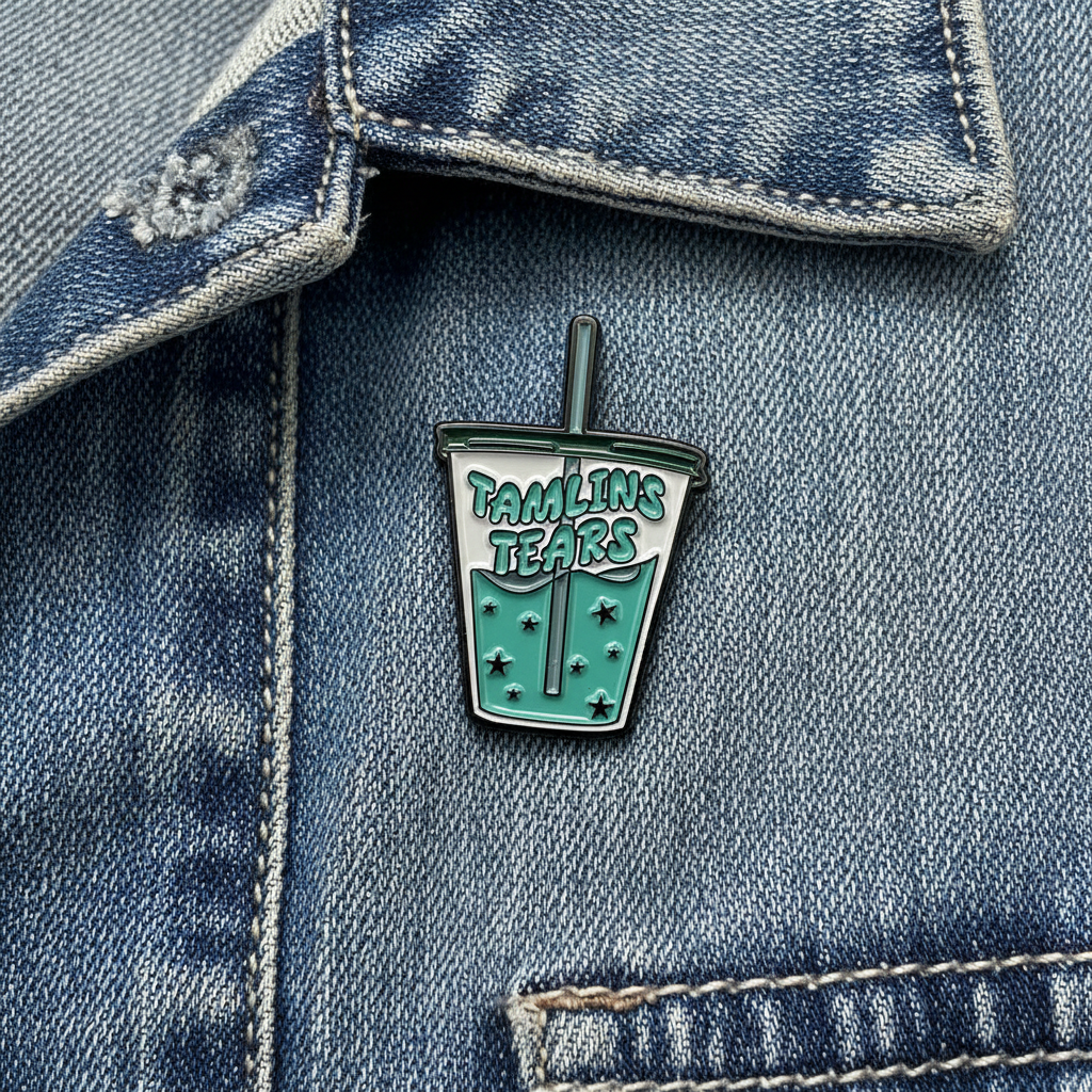 Tamlin's tears enamel pin worn on lapel jacket romantasy  pin style for everyday wear