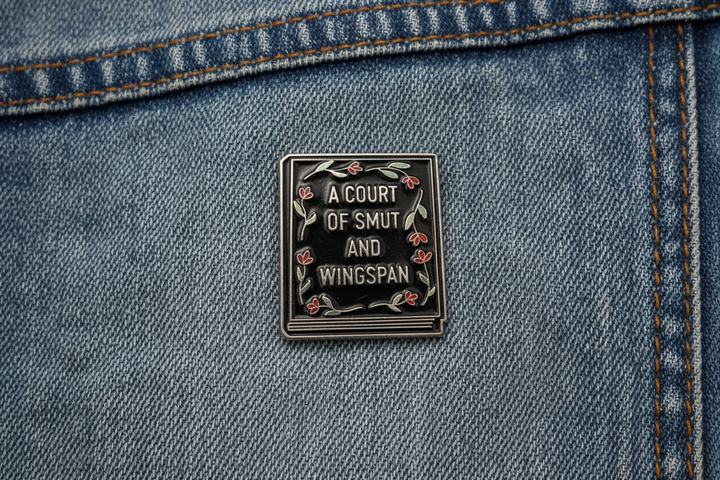 Fantasy Romance Enamel Pin - "Court of Smut and Wingspan" Bookish Pun Pin Black and Silver Accessory