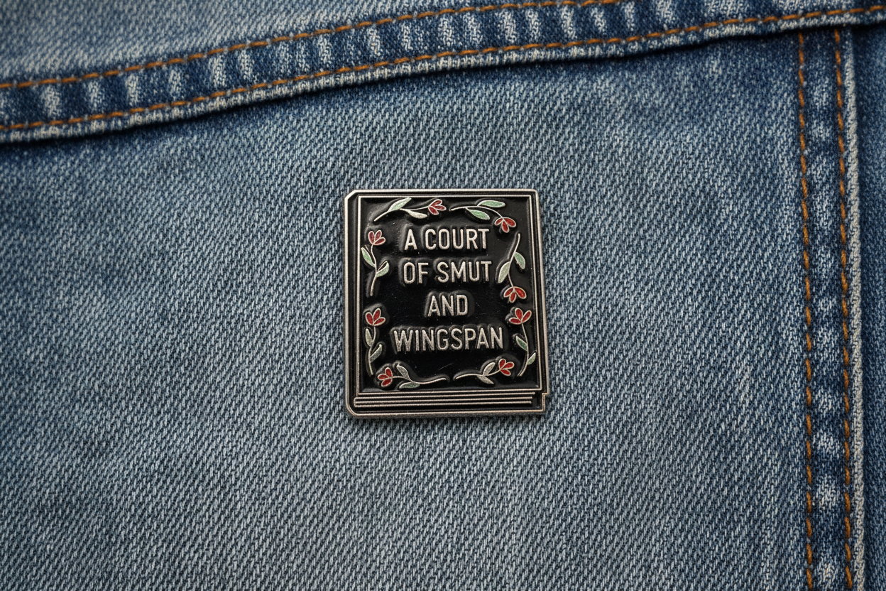 Fantasy Romance Enamel Pin - "Court of Smut and Wingspan" Bookish Pun Pin Black and Silver Accessory