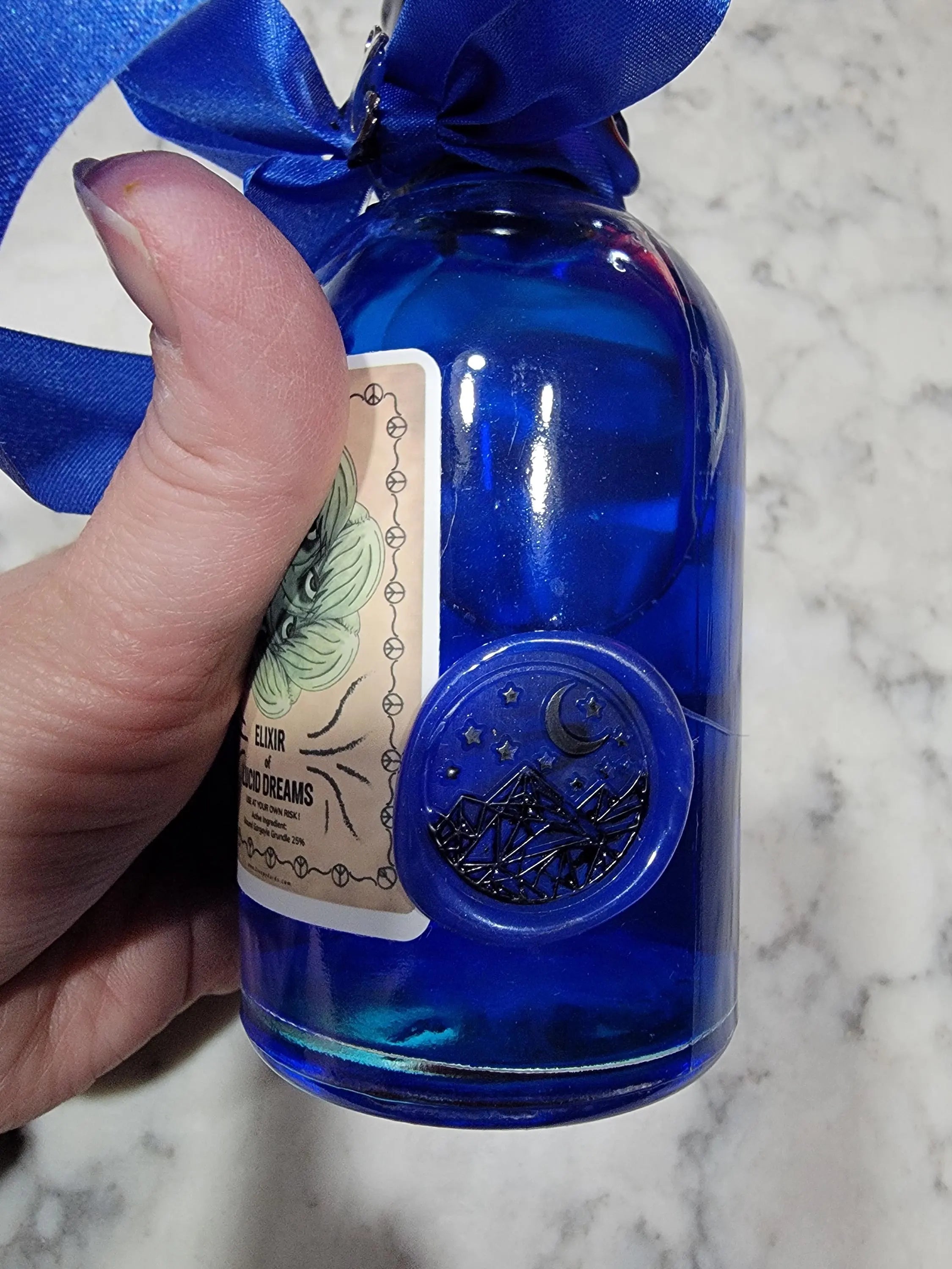 Swirling Blue Potion Bottle – Gothic Witch Decor – DND Display Prop – Fantasy LARP Accessory