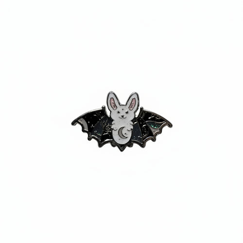 Cute Bat enamel pin , featuring white bat with wings open, goth gift for jackets and bags 