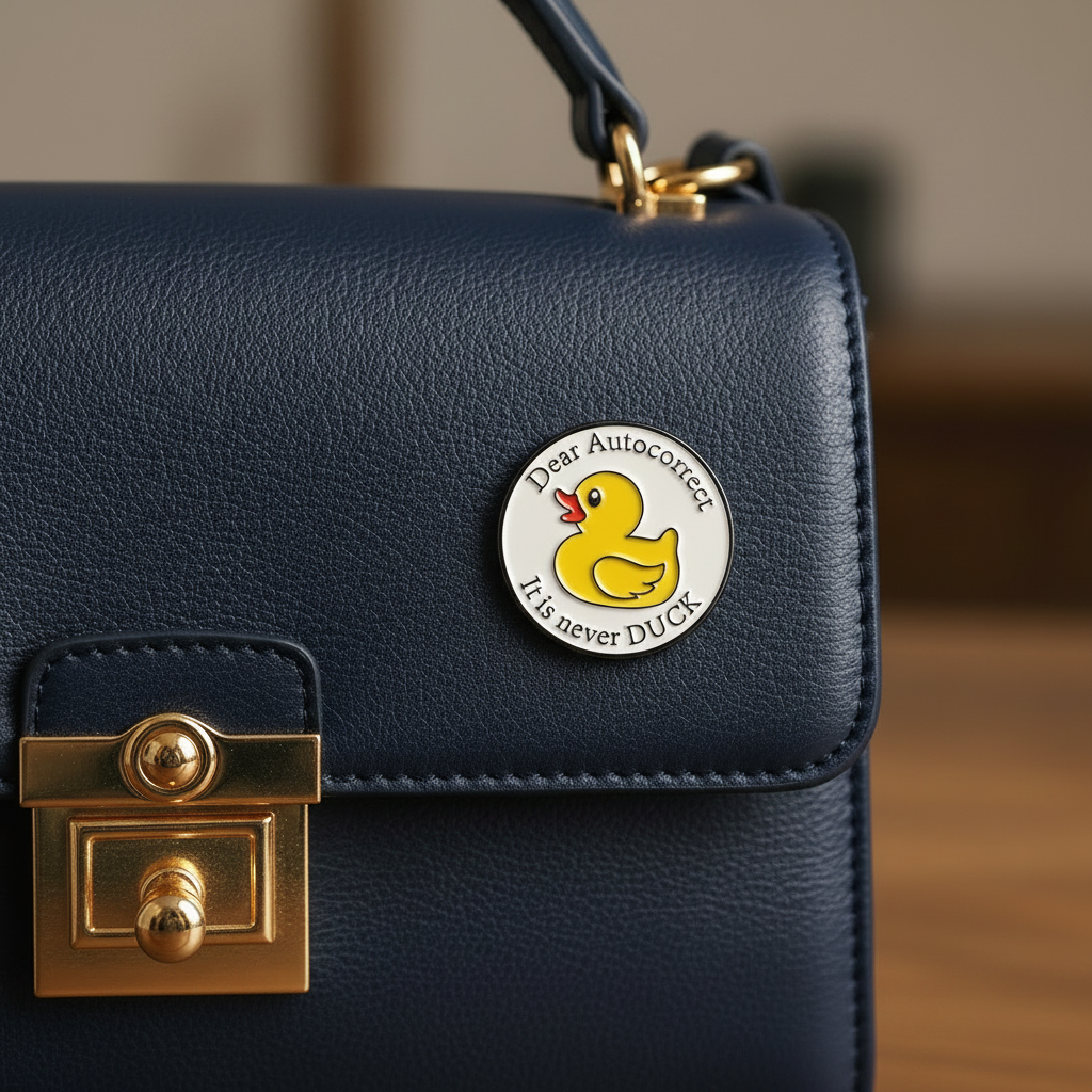 Dear Auto correct enamel pin  attached to purse animal brooch accessory for bags and personal style