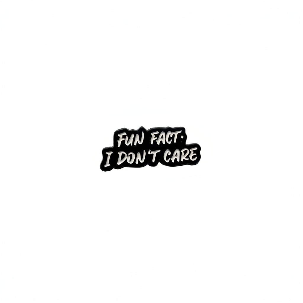 Fun Fact enamel pin featuring black and white text design, funny coworker gift for jackets and bags