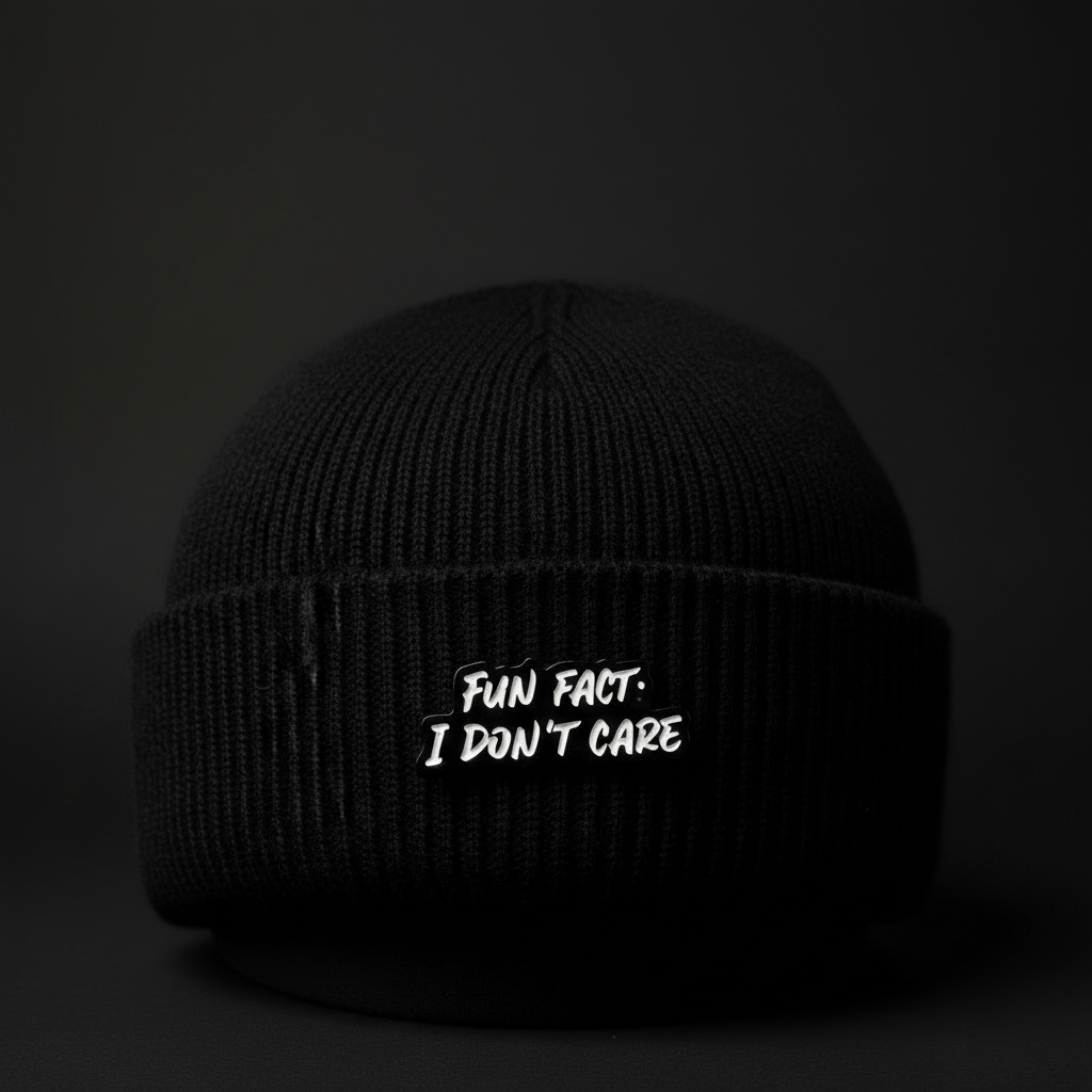 Fun fact enamel pin worn on beanie hat sarcastic enamel pin for casual outfits and street wear