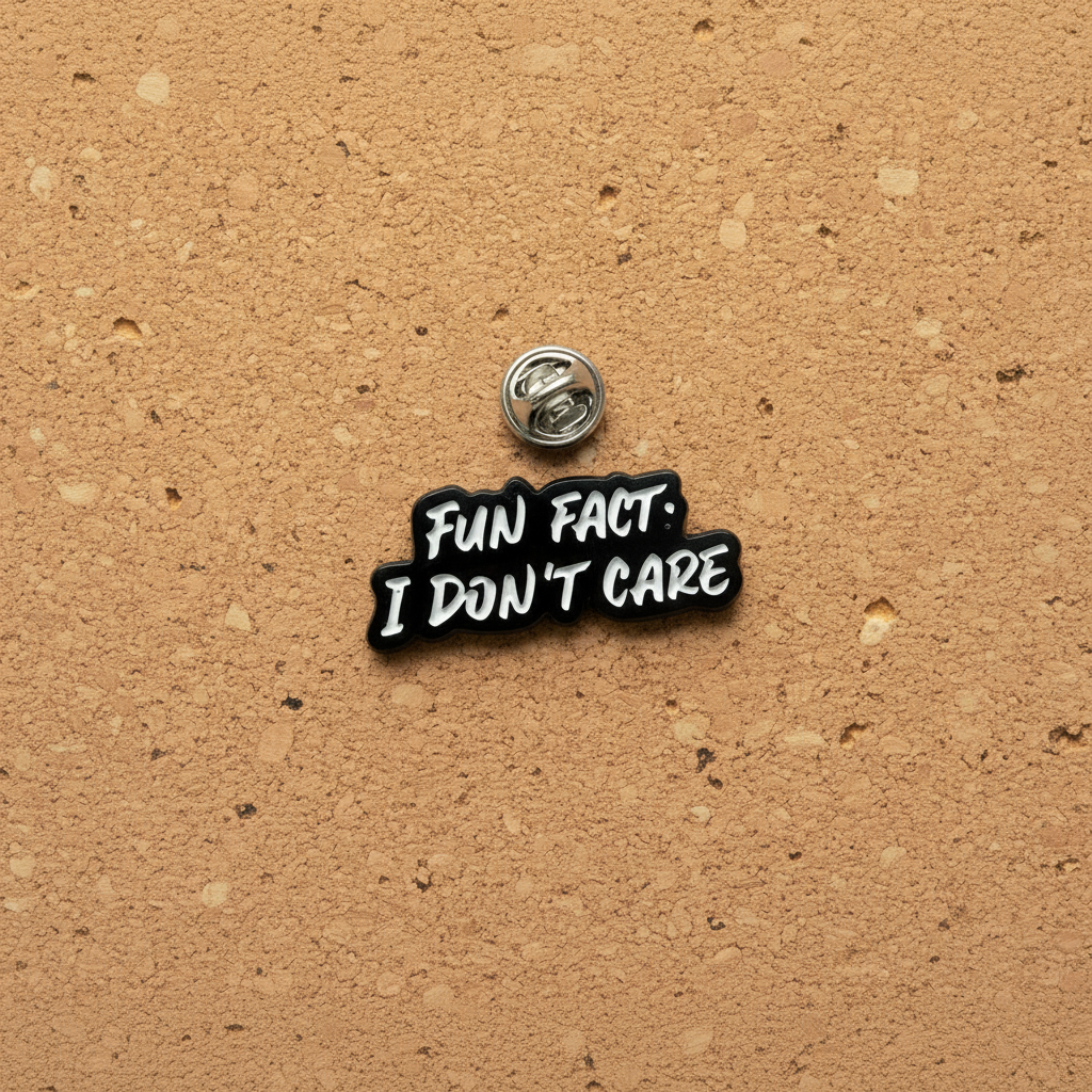 Fun Fact enamel pin displayed on cork board mental health enamel pin for collectors and display