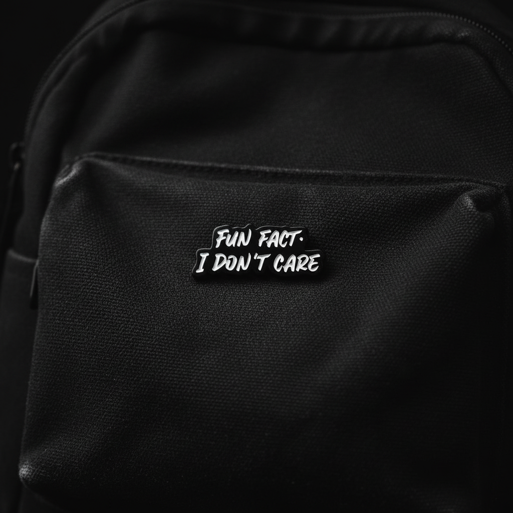 Fun Fact enamel pin on backpack gen z accessory for customizing bags and school gear