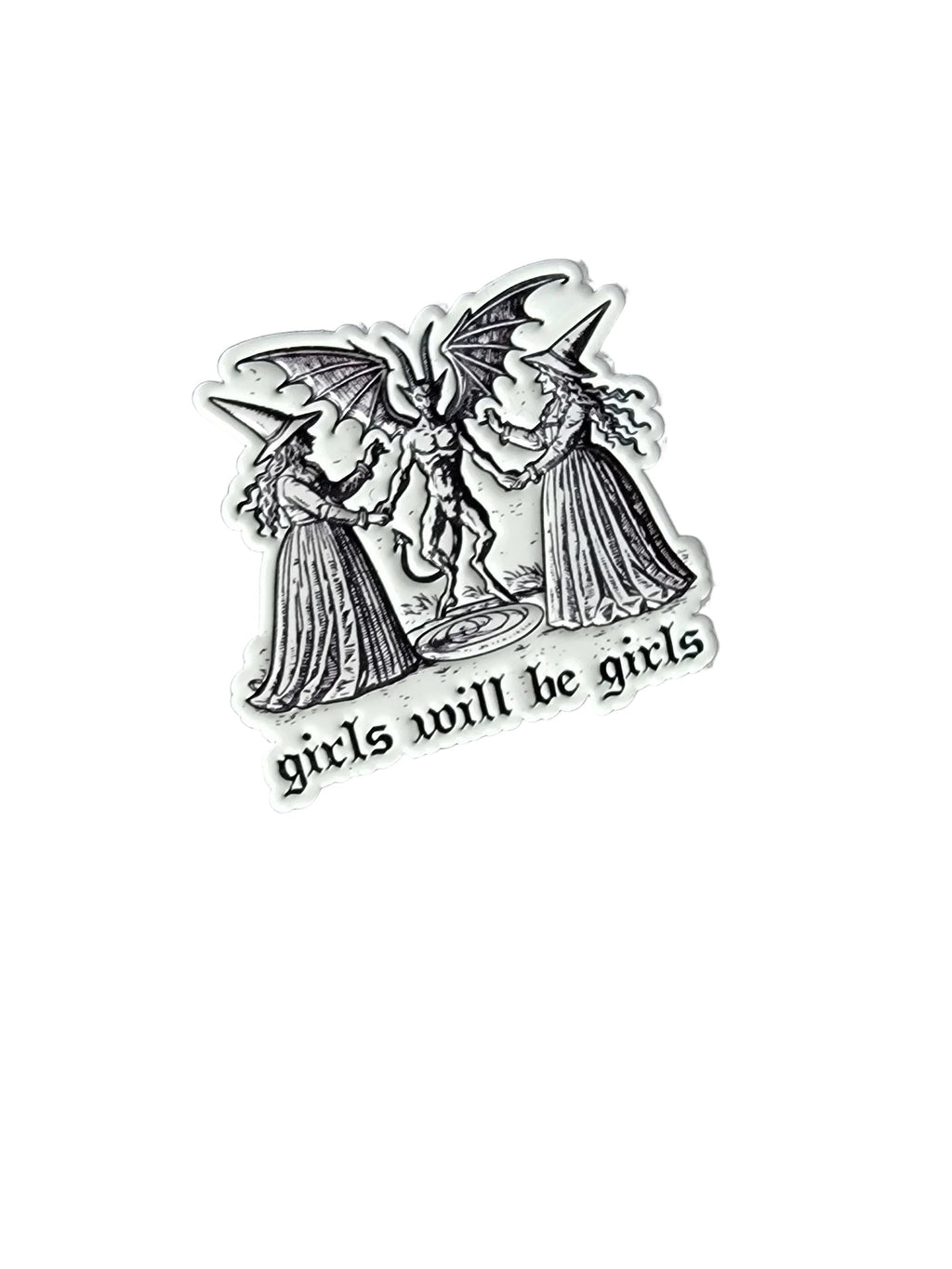Girls will be girls enamel pin , featuring witches and demon design, goth gift for occult and witch fans