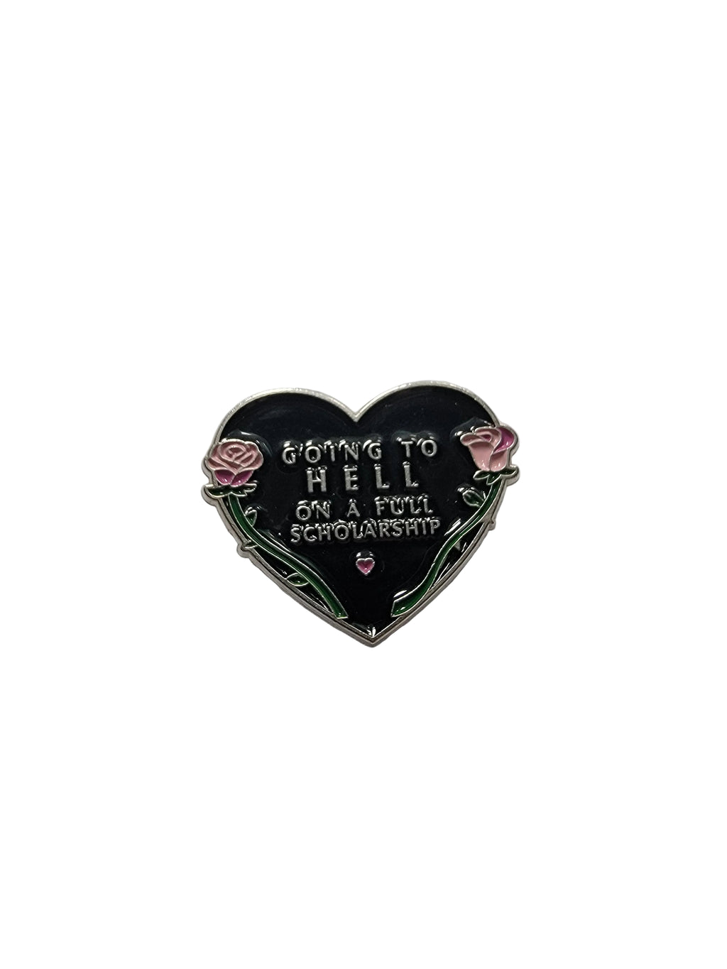 Going to Hell Enamel Pin featuring Heart and rose design, goth gift for jackets and bags 