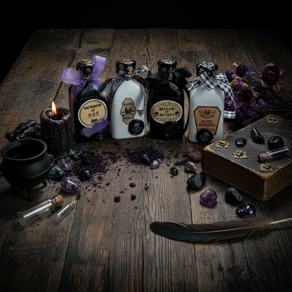 Spooky Halloween Potion Bottles for witchy and goth lovers, gift idea for witches. 