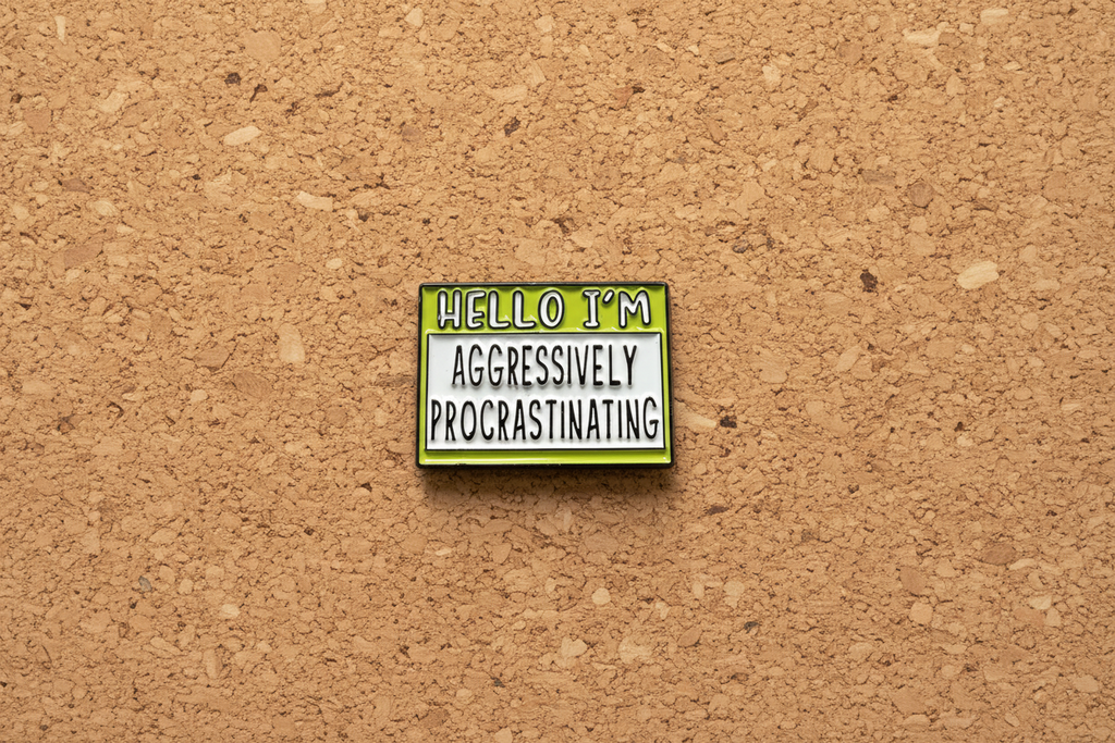 Hello I'm Aggressively Procrastinating Enamel Pin – Funny Name Badge Pin Coworker Gift, Lapel Backpack Pin