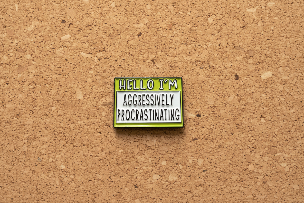 Hello I'm Aggressively Procrastinating Enamel Pin – Funny Name Badge Pin Coworker Gift, Lapel Backpack Pin