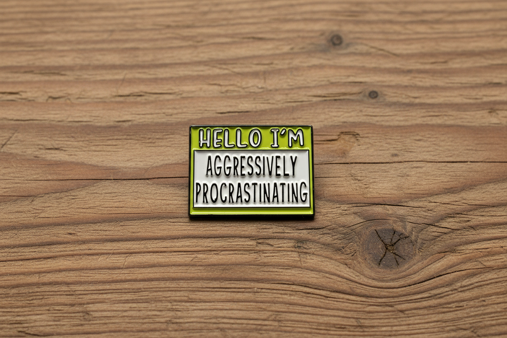 Hello I'm Aggressively Procrastinating Enamel Pin – Funny Name Badge Pin Coworker Gift, Lapel Backpack Pin