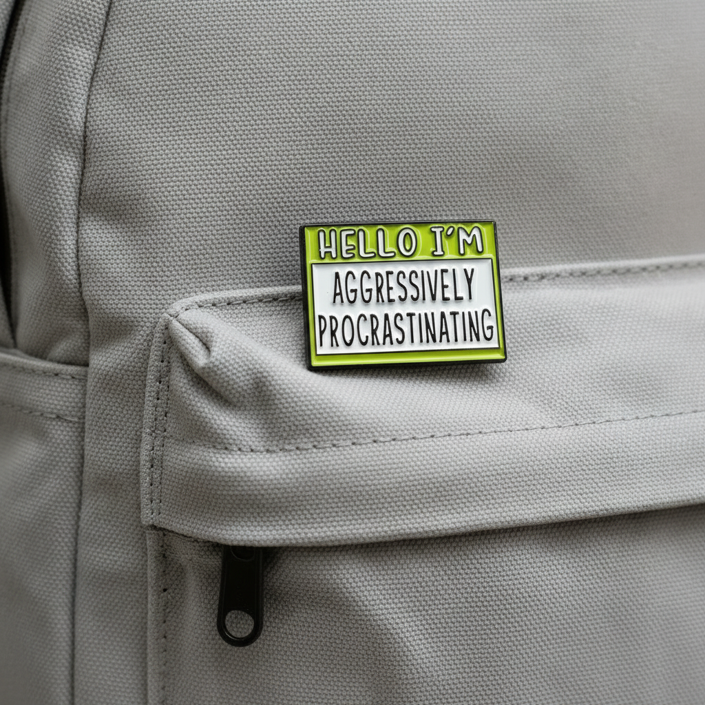 Hello I'm aggressively procrastinating enamel pin on backpack sassy accessory for customizing bags and school gear
