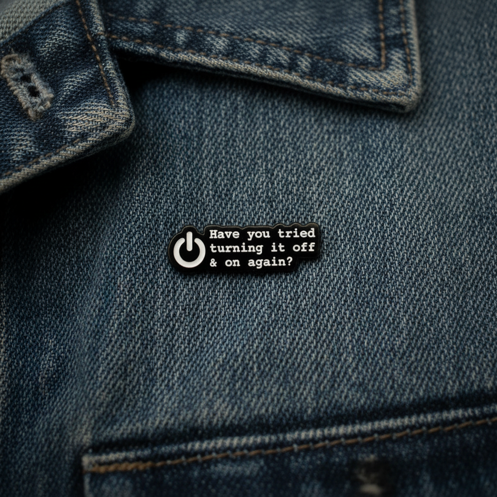 Have You Tried Turning It Off and On Again? Funny Enamel Pin I.T. Crowd Gift, Lapel Backpack Pin