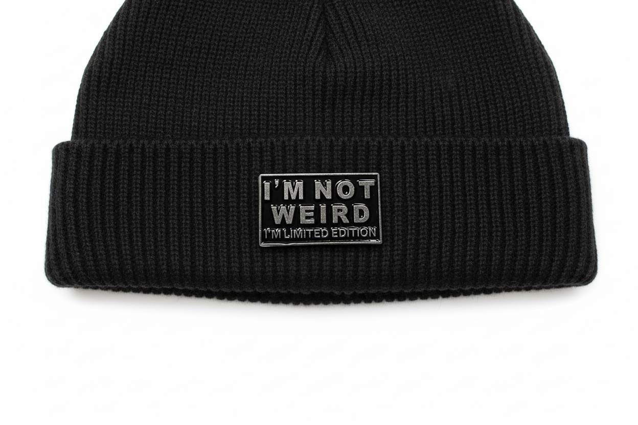 I'm Not weird I'm limited edition enamel pin on beanie hat alternative enamel pin for casual outfits and street wear