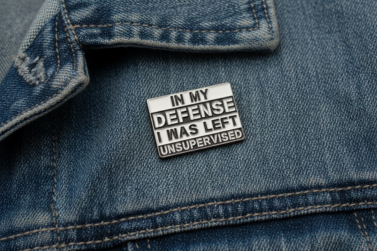 In My Defense I Was Left Unsupervised Enamel Pin - Funny Meme Pin, Teen Gift, Lapel and Bookbag Pin