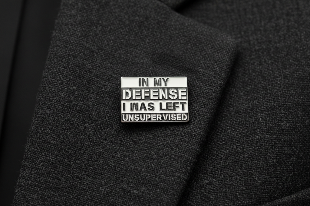 In My Defense I Was Left Unsupervised Enamel Pin - Funny Meme Pin, Teen Gift, Lapel and Bookbag Pin