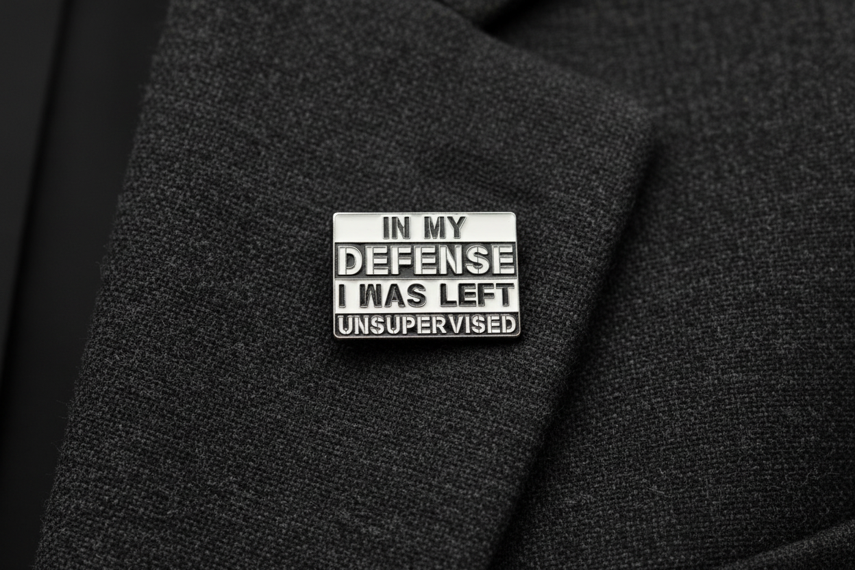 In My Defense I Was Left Unsupervised Enamel Pin - Funny Meme Pin, Teen Gift, Lapel and Bookbag Pin