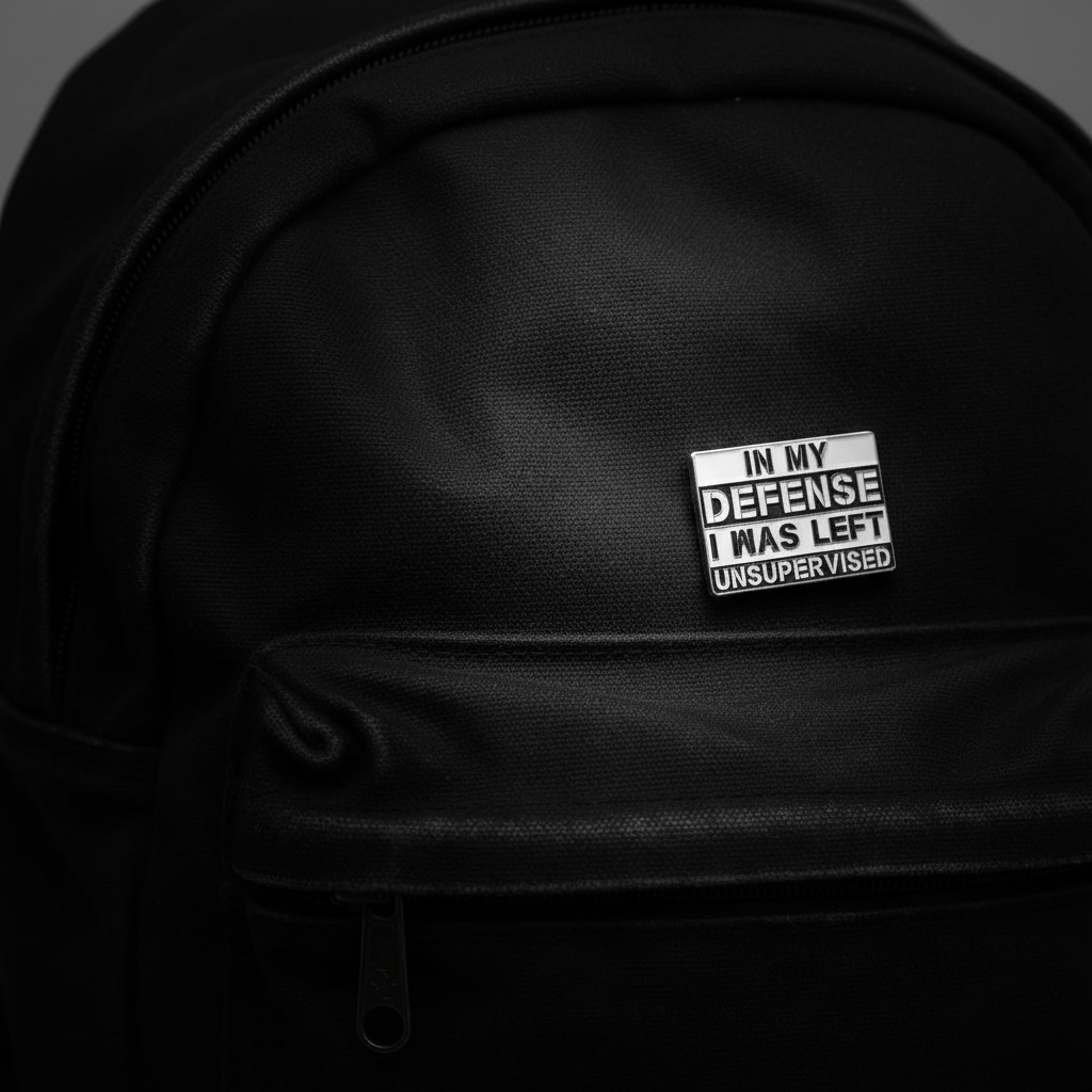 In my defense i was left unsupervised enamel pin on backpack sarcastic accessory for customizing bags and school gear