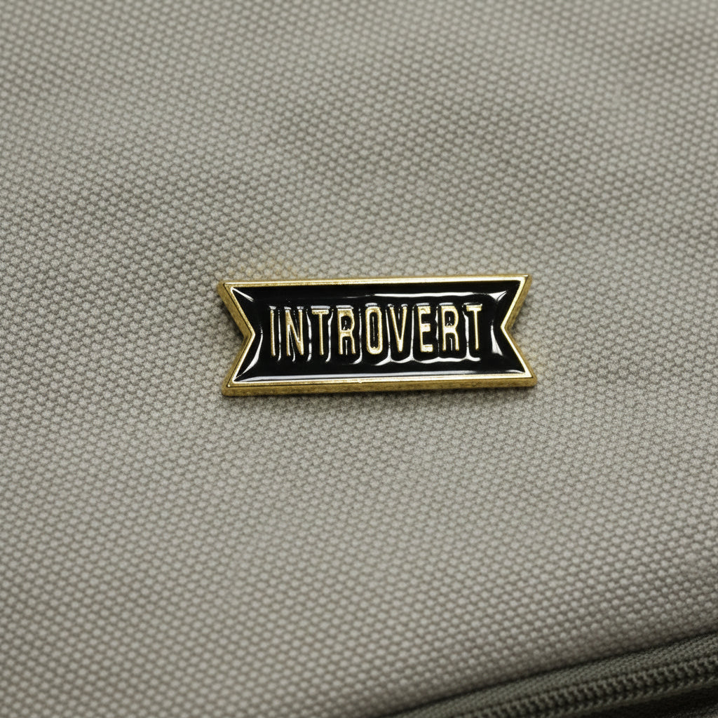 Introvert enamel pin on backpack funny accessory for customizing bags and school gear