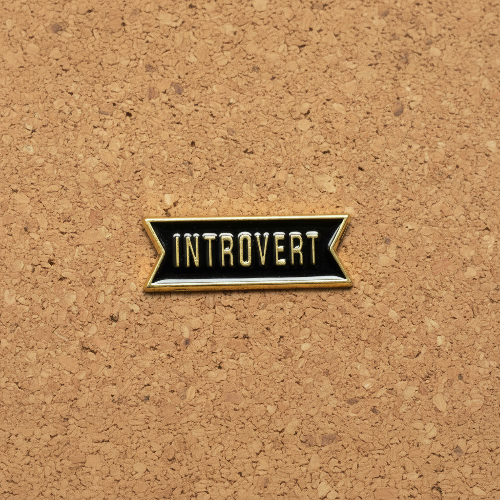 Introvert enamel pin displayed on cork board funny enamel pin for collectors and display