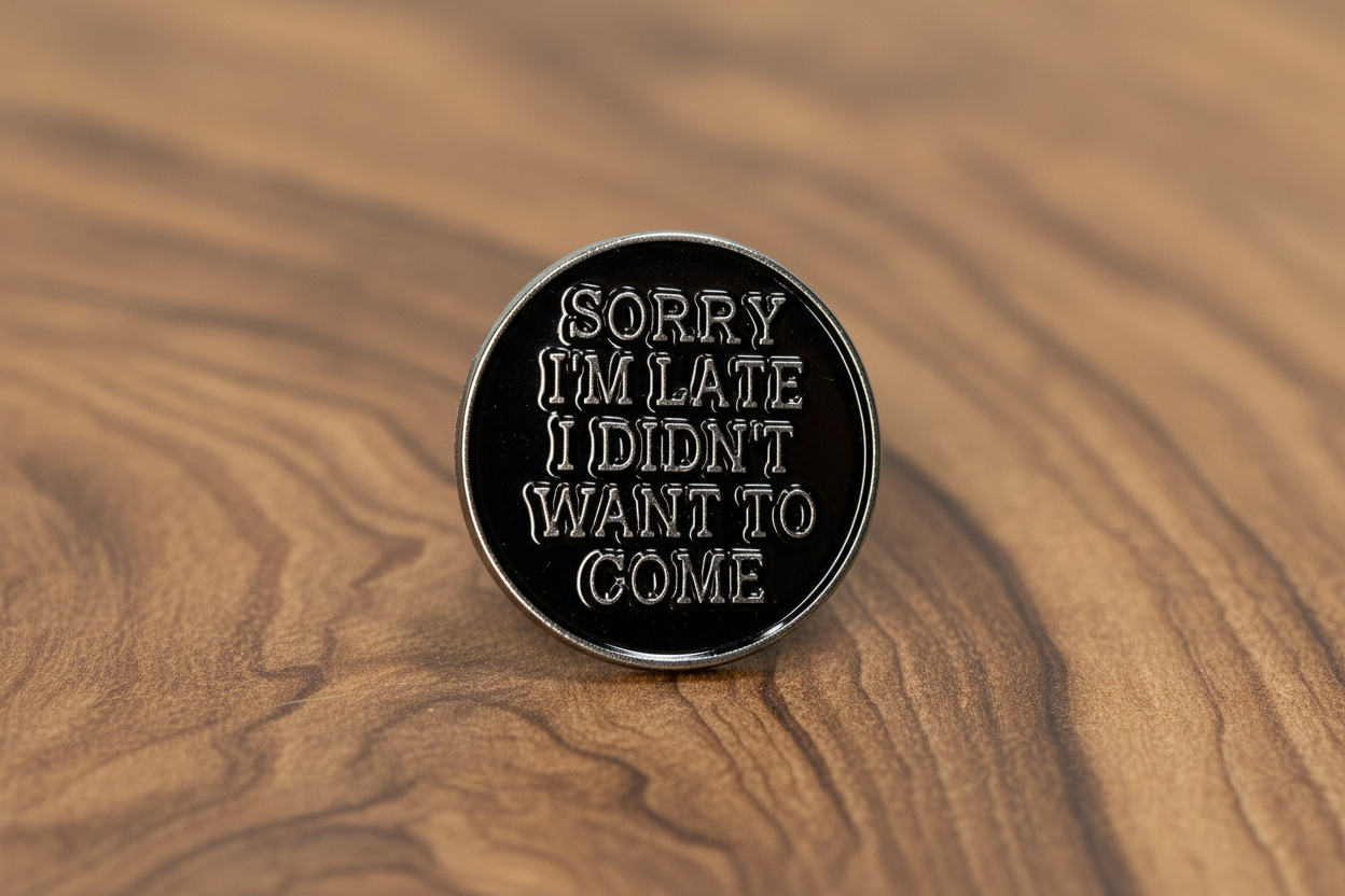 I'm Sorry I'm Late I didn't Want to Come Enamel Pin - Funny Introvert Goth Lapel Pin
