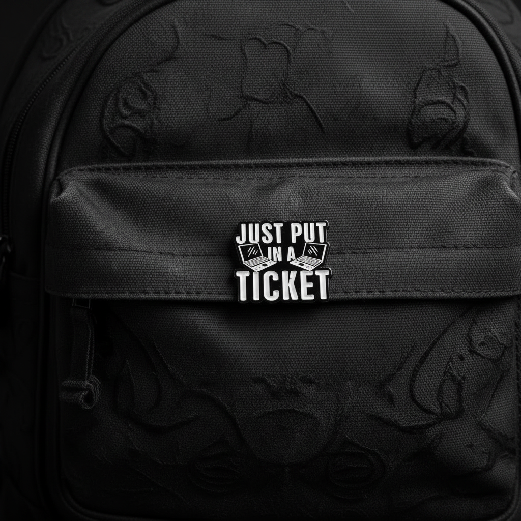 Just put in a ticket enamel pin on backpack sarcstic accessory for customizing bags and school gear