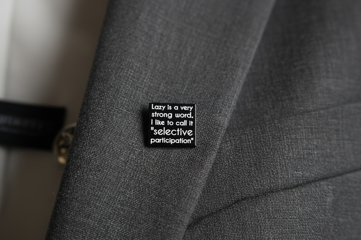 Lazy Is A Strong Word. I Like To Call It Selective Participation Enamel Pin - Funny Enamel Pin, ADHD Meme Pin, Backpack and Lapel Pin