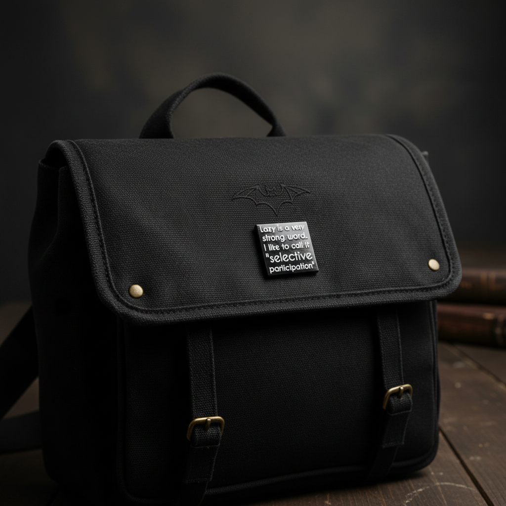lazy is a very strong word. I like to call it selective participation enamel pin on backpack gen z accessory for customizing bags and school gear