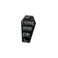 Living Dead Girl Enamel Pin featuring coffin design, goth gift for jackets and bags 