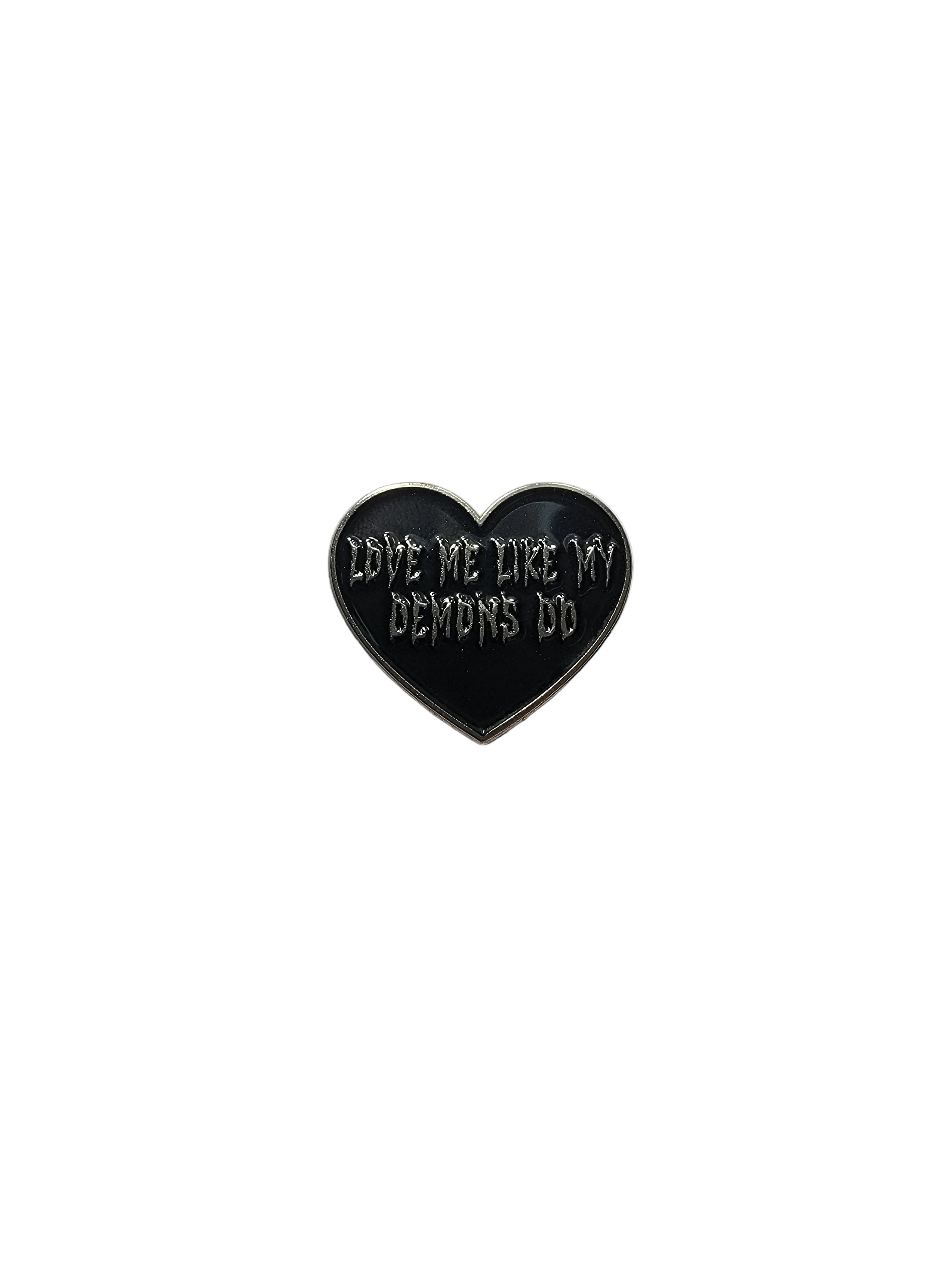 Love Me Like My Demons Do Enamel Pin featuring heart design, Emo gift for jackets and bags 