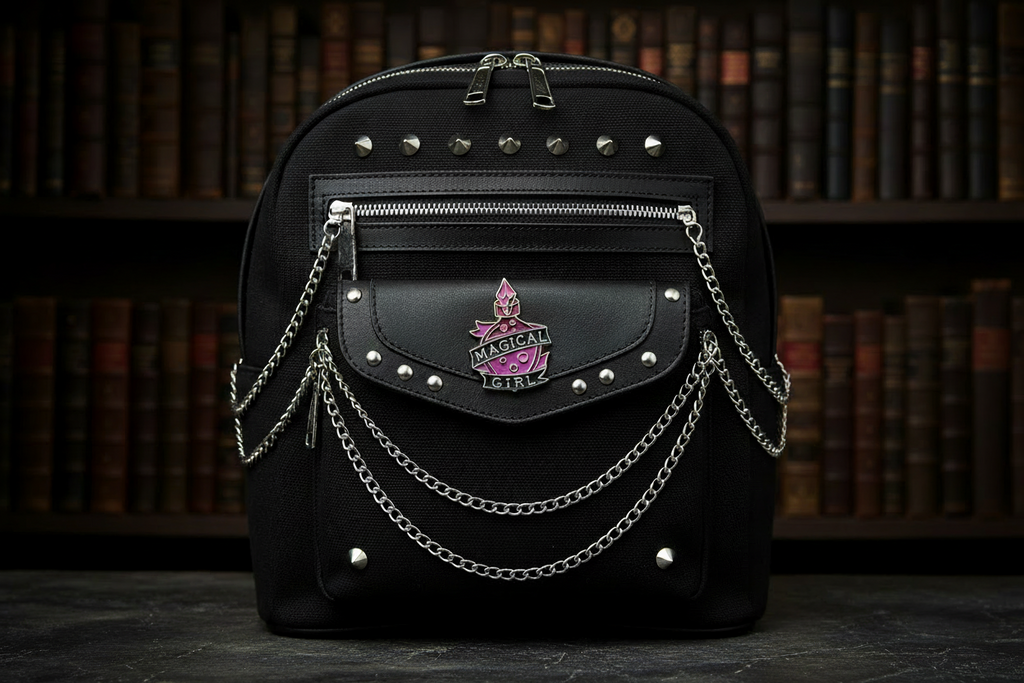 Magical Girl Enamel Pin on backpack gothic accessory for customizing bags and school gear