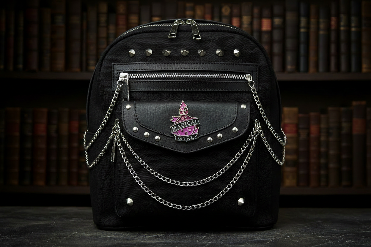 Magical Girl Enamel Pin on backpack gothic accessory for customizing bags and school gear