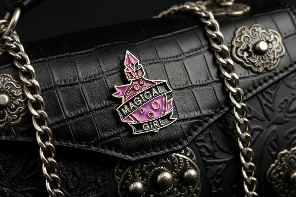 Magical Girl Enamel Pin featuring potion bottle design, witchy gift for jackets and bags