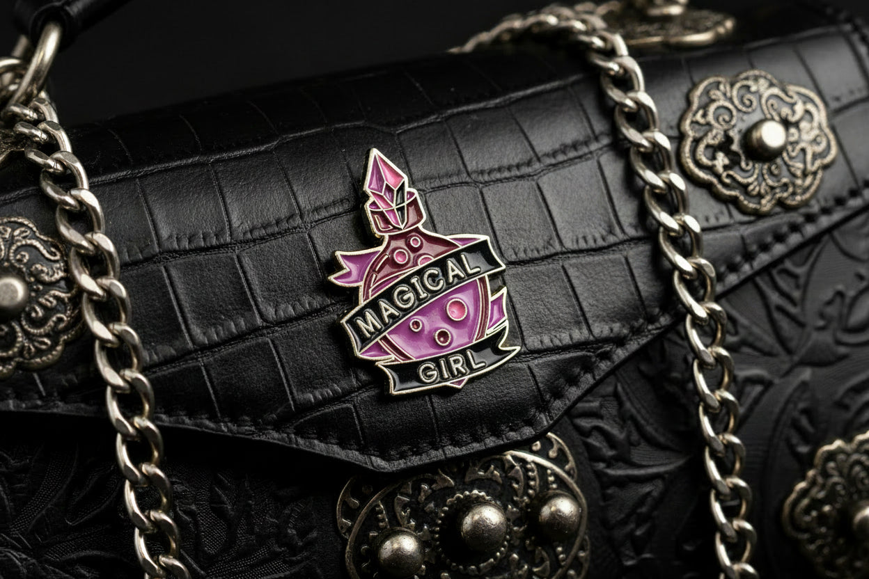 Magical Girl Enamel Pin featuring potion bottle design, witchy gift for jackets and bags
